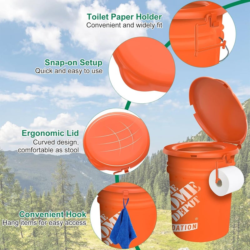 PAHTTO Orange Portable Toilet Seat for 5 Gal Buckets, Snap-on Lid for Adults, Camping, Hiking, Emergency, Car, Boat - Image 3